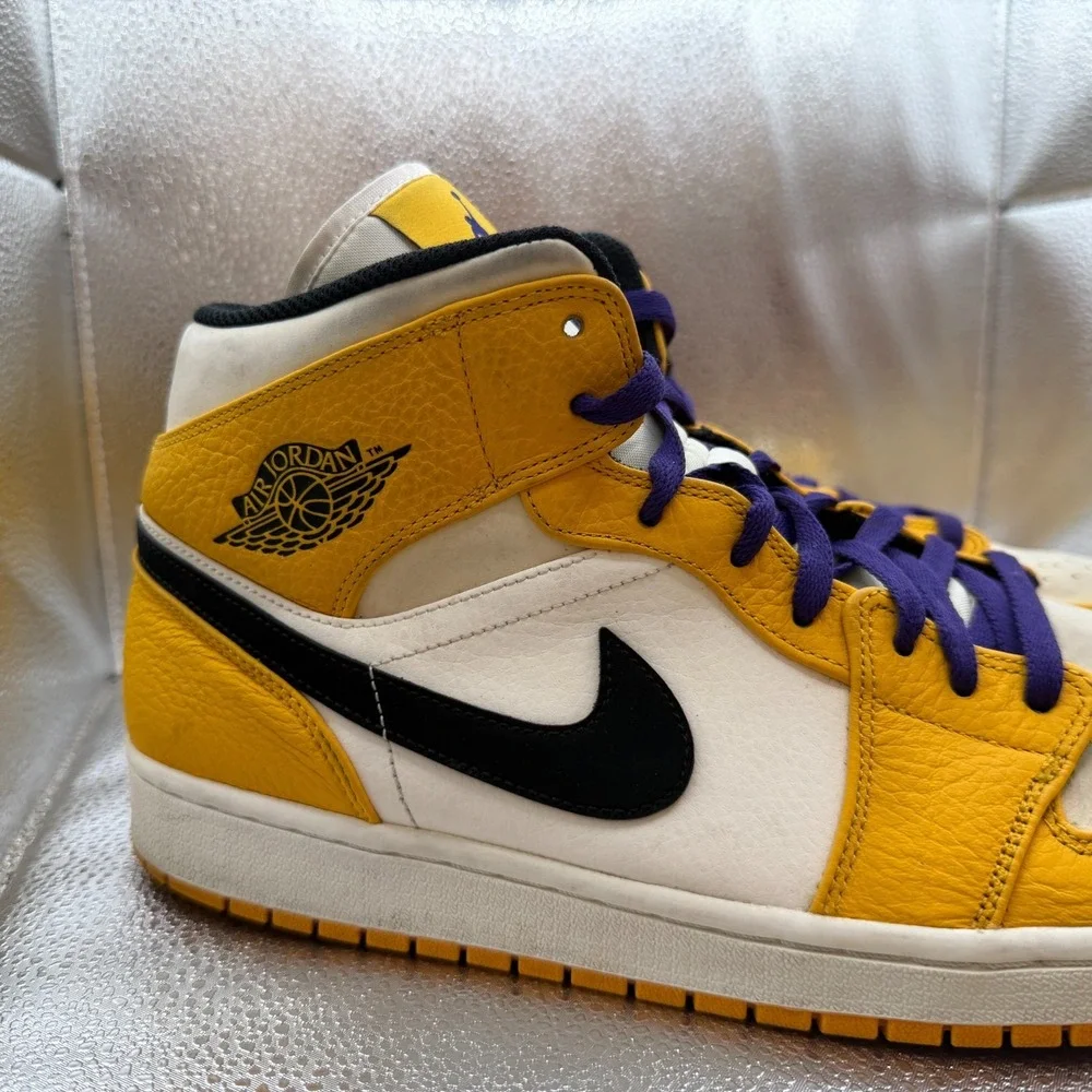 Size 14 Air Jordan 1 Mid SE Lakers Kobe Yellow Purple Mens Sneakers 852542-700
